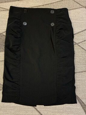 Black Ruched Side Pencil Skirt with Button Detail